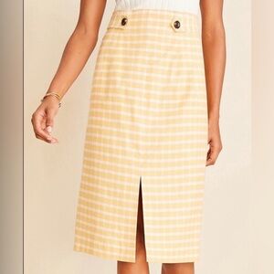 NWT Ann Taylor Yellow Plaid Button Tab Pencil Skirt